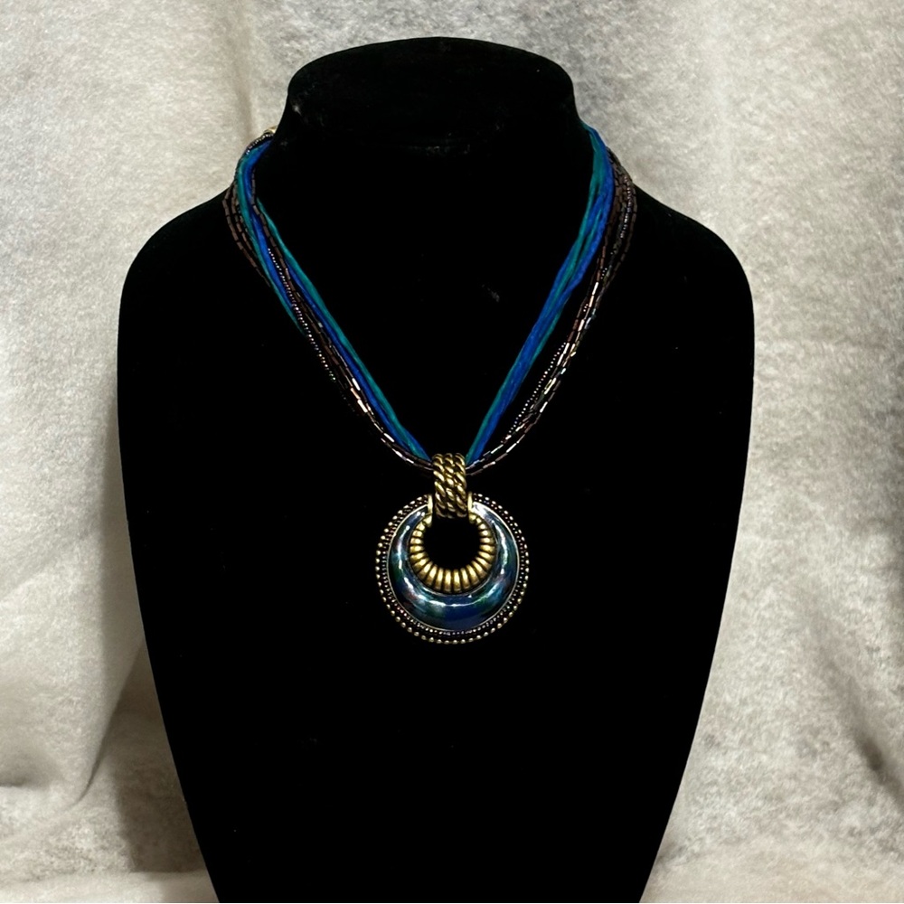 CHICO’S Multicolored Chains Colorful Enameled Round Pendant Necklace